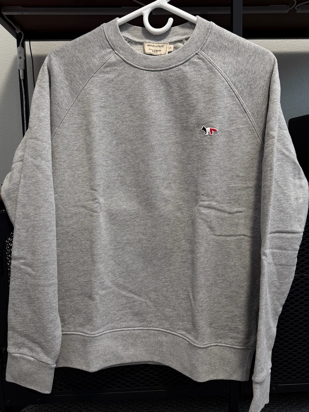 MAISON KITSUNE Light Grey Crewneck Sweatshirt with Fox Patch Size S
